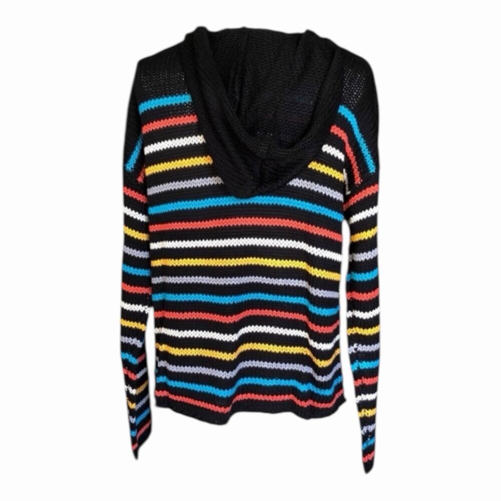 LoveStitch NWT Black Aqua Orange Stripe Kangaroo Pocket Hoodie Long Sleeve - Picture 5 of 13